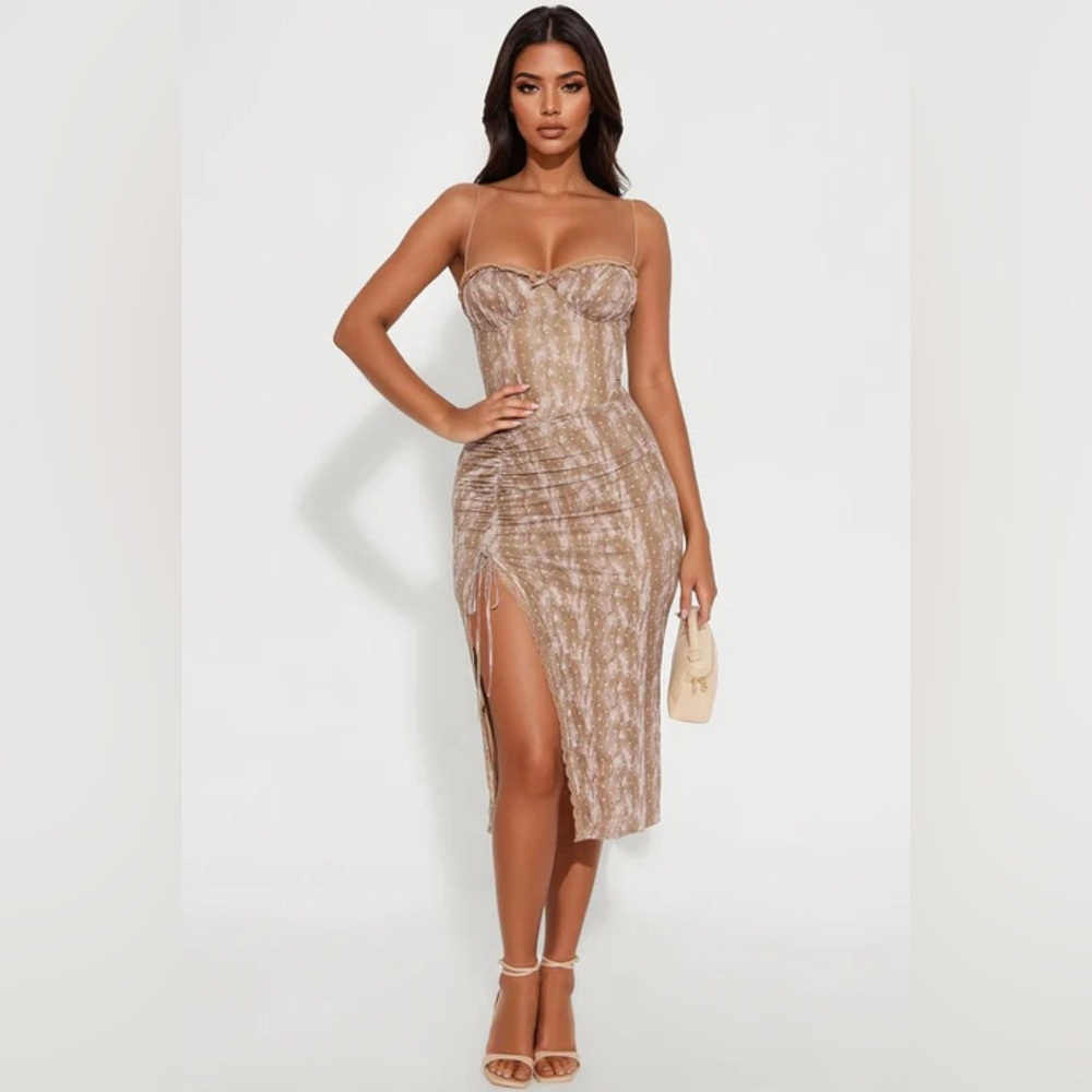 Fashion Nova Pinup Polkadot Bustier Bodycon Midi Dress